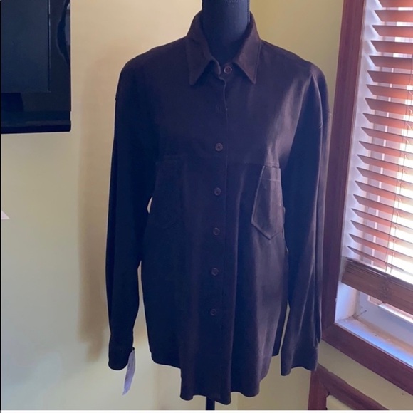 🐻Brown SUEDE Button Down Shirt - Picture 1 of 9